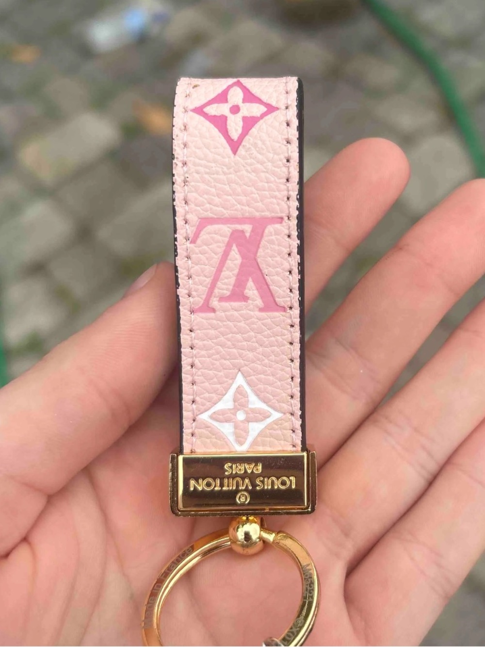 Pink Leather Key Chain with Gold Hardware